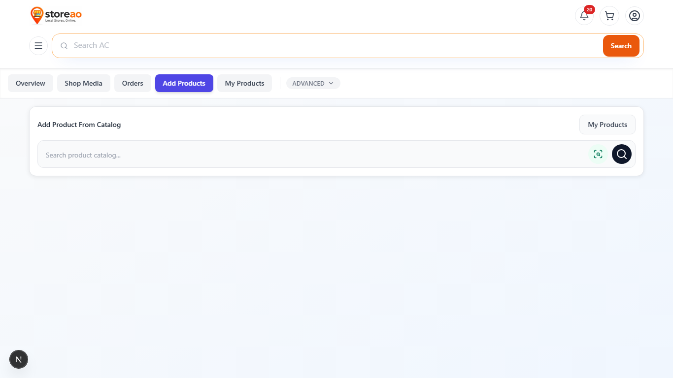 StoreAO owner products management screen